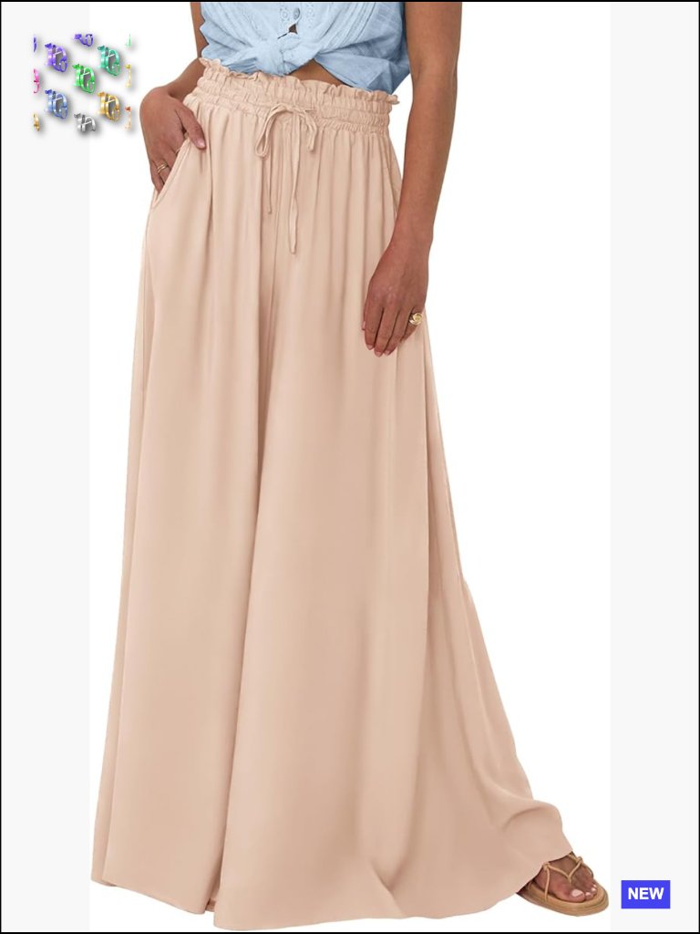 High Waist Wide Leg Pants Palazzo Pockets Lounge Flowy Beach Vacation Trousers